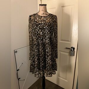 WAYF leopard animal print sheer mesh mini dress cute girly M 10 12
